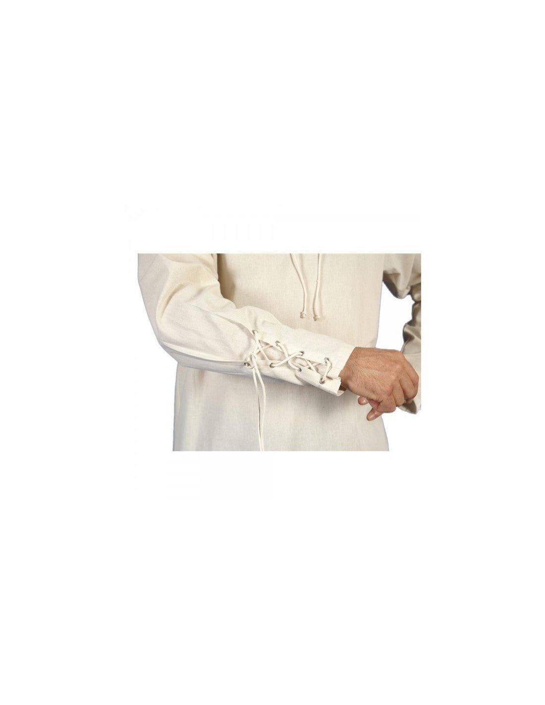 Camisa medieval blanca con cordón trenzado en el frontal y puños holgados