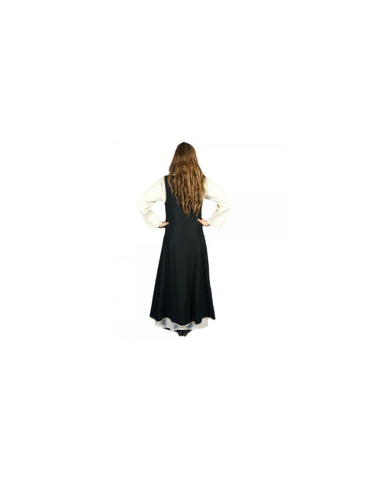 Conjunto medieval con vestido negro y camisón blanco de mangas abullonadas