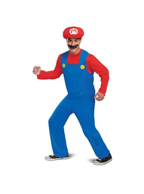 Disfraz de Super Mario: overol azul, tirantes amarillos, gorra roja con M