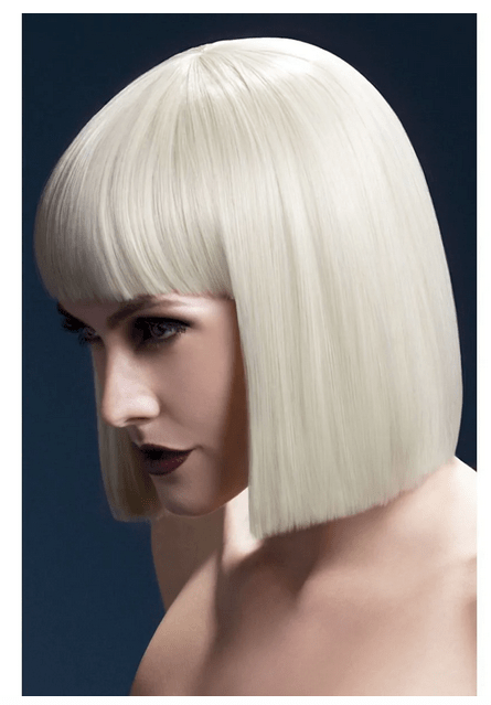 Peluca rubia lisa estilo bob, raya al centro