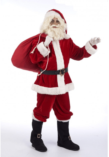 Disfraz de Papá Noel de lujo: traje rojo con borde de piel blanca y botas negras