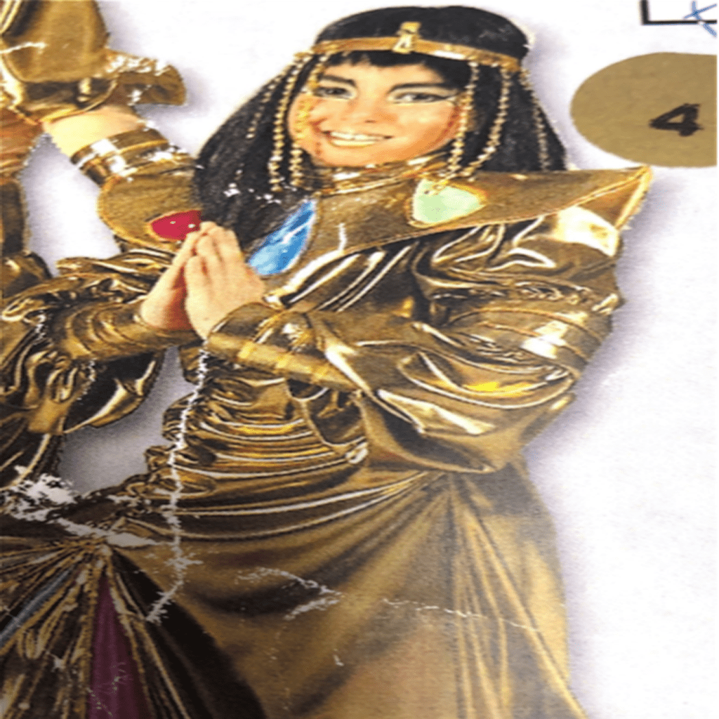 Disfraz de reina del Nilo para niña: vestido dorado con collar y tocado dorado
