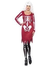 Disfraz de esqueleto con vestido rojo y motivo blanco de corazón LED; flecos y botas