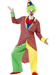 Disfraz de payaso de circo para hombre: chaqueta roja de cuadros y pantalón verde-amarillo