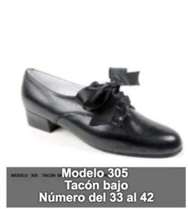 Zapato negro modelo 305 de tacón bajo, tallas 33 a 42