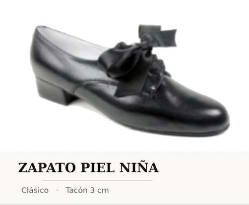 Zapato de piel negro para niña con moño y tacón de 3 cm
