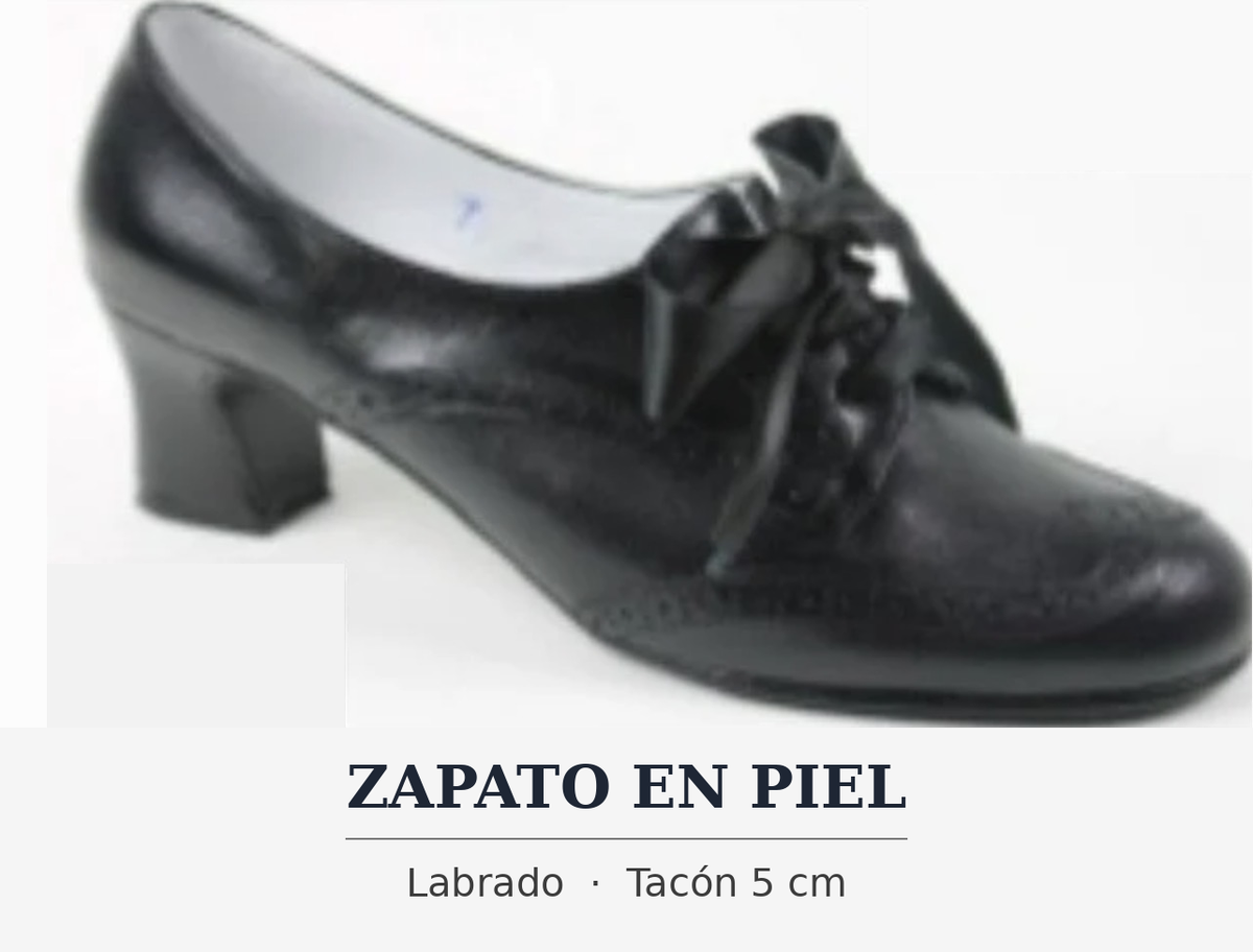 Zapato de baile negro de tacón medio con cordones y lazo, puntera redondeada