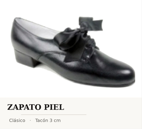 Zapato de baile regional de mujer negro con moño y tacón de 3 cm