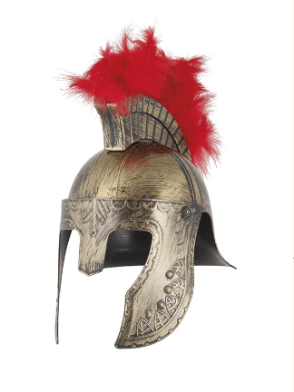Casco romano de centurión con pluma roja y adorno metálico