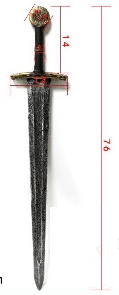 Espada medieval de juguete: empuñadura oscura y hoja plateada larga