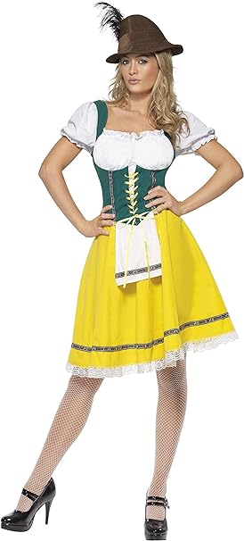 Vestido de fiesta de la cerveza para mujer: verde, blanco y falda amarilla, con sombrero