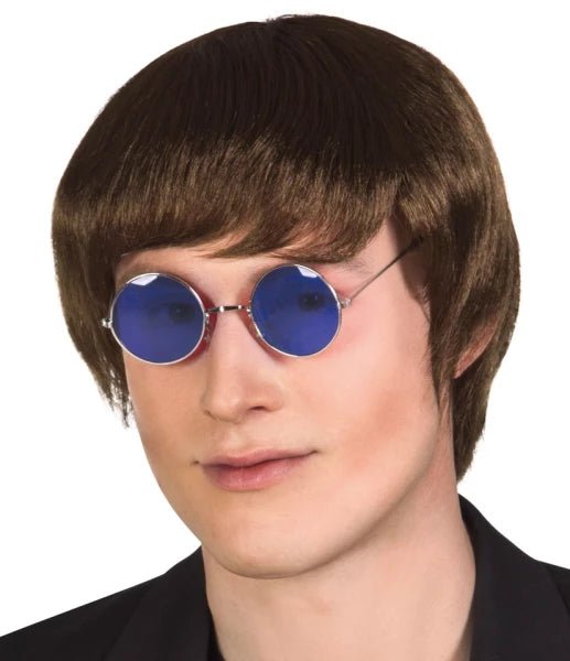 Gafas redondas con lentes azules y montura metálica fina