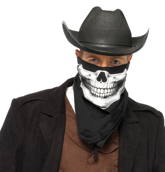 Pañuelo de disfraz con estampado de calavera blanco y negro