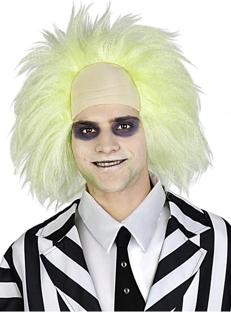 Peluca de Beetlejuice con cabello abundante y despeinado en tono verde amarillento.