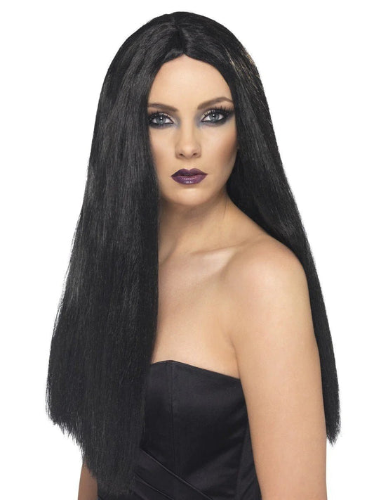 Peluca negra larga para mujer, cabello liso