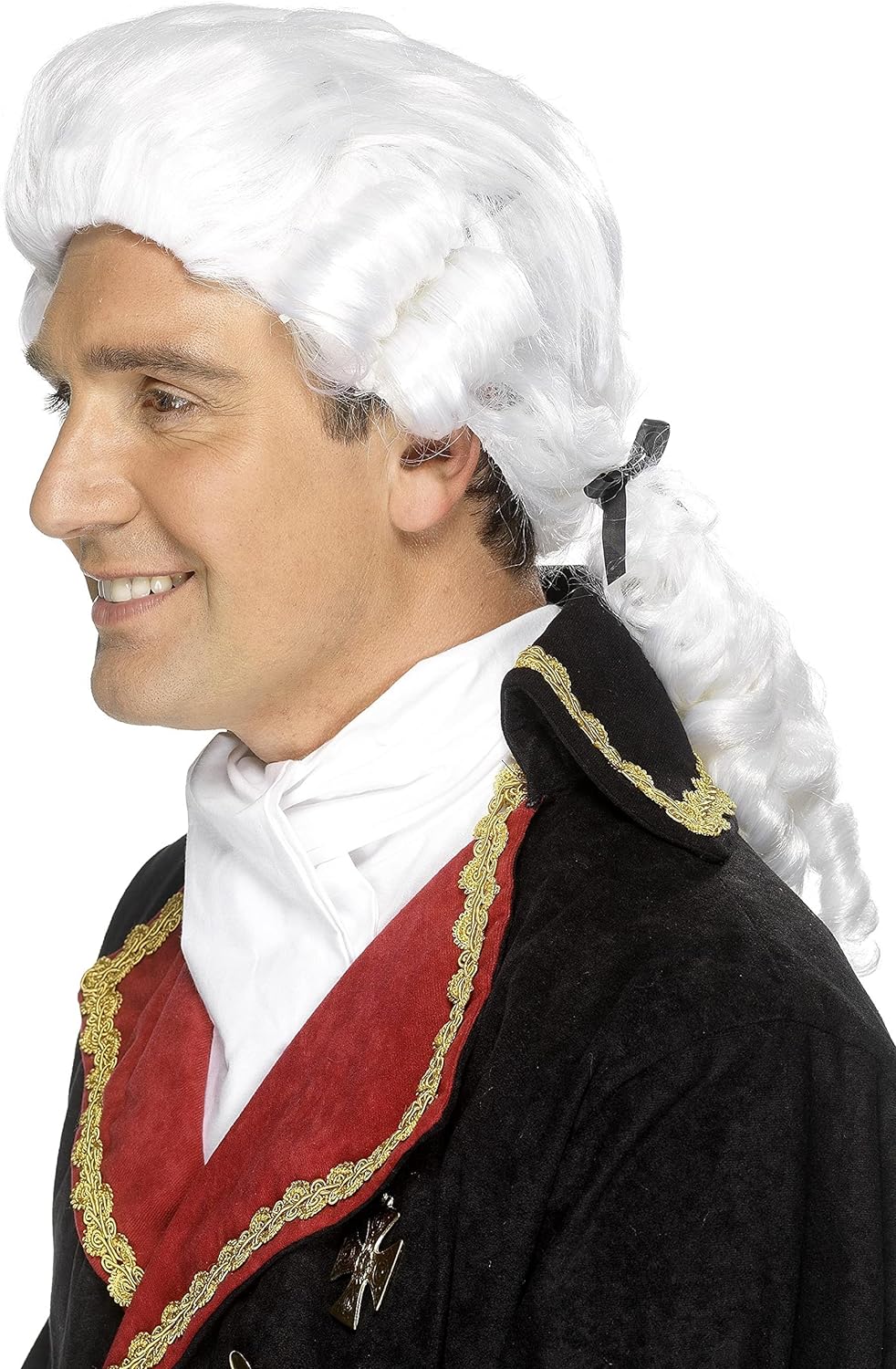 Peluca renacentista blanca con flequillo y rizos laterales