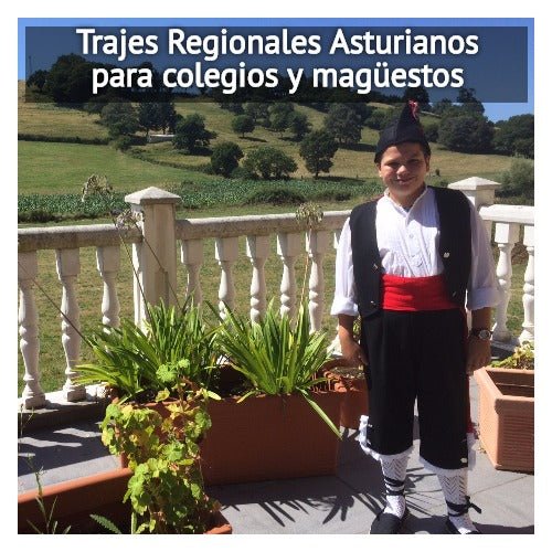 Traje regional infantil con chaleco negro, camisa blanca, pantalón oscuro y faja roja