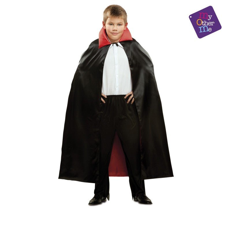 Capa de vampiro infantil negra con cuello rojo y capa amplia