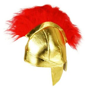 Casco romano de espuma forrado dorado con penacho rojo