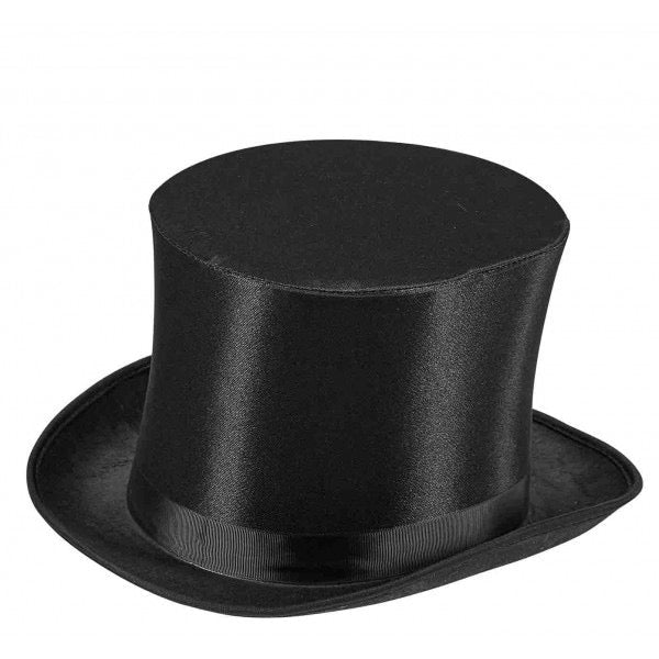 Sombrero chistera negro de raso con ala ancha