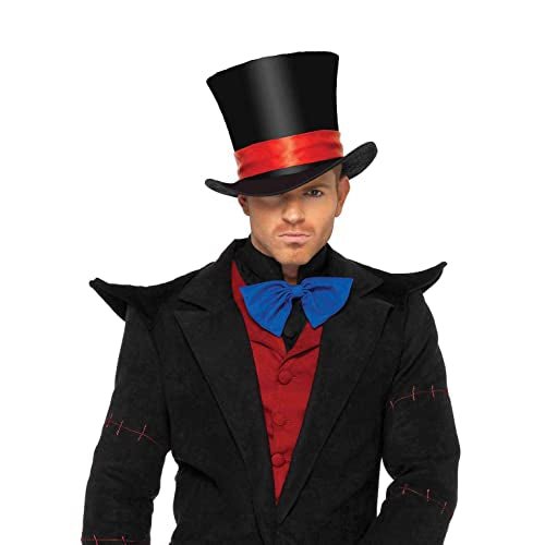 Sombrero de terciopelo negro con cinta roja y ala corta curvada