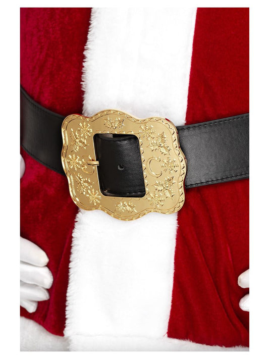 Cinturón negro de Papá Noel con hebilla dorada ovalada