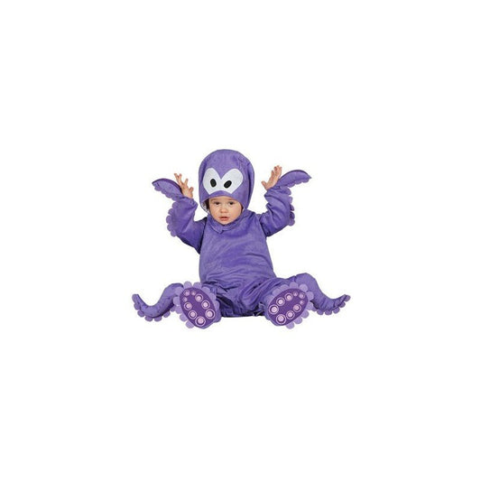 Disfraz de pulpo para bebé morado, con capucha y tentáculos en brazos y piernas