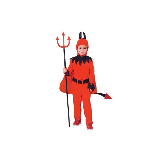 Disfraz de diablo para niño rojo con capucha y cuernos, incluye lanza