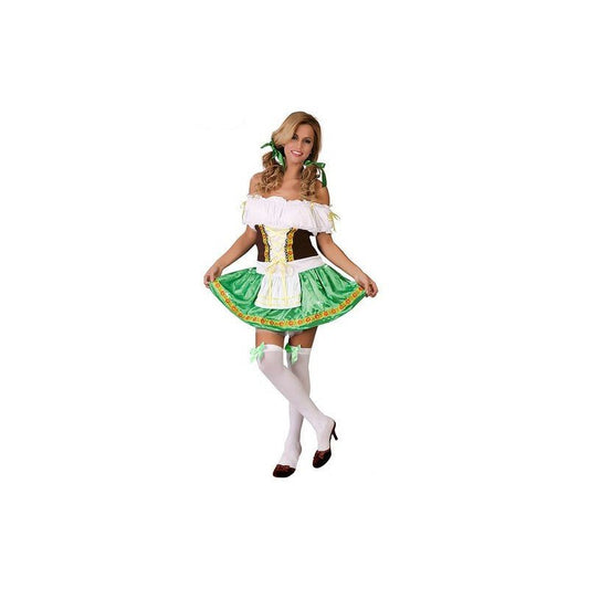 Disfraz de chica de la cerveza: vestido blanco con falda verde y volantes amarillos