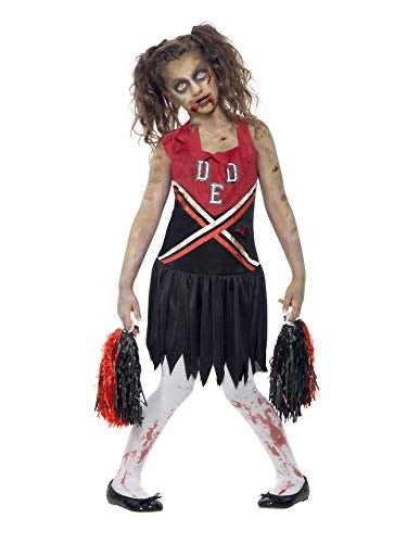 Disfraz de animadora infantil: vestido rojo y negro con falda plisada y pompones