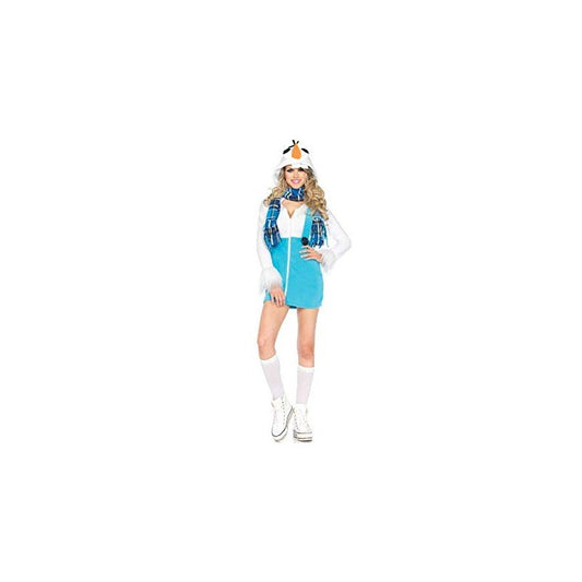 Disfraz de pingüino para mujer: vestido azul con alas blancas y gorro con pico