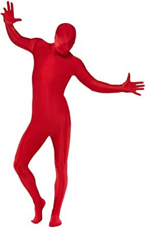Disfraz de segunda piel rojo con capucha, traje entallado de una pieza