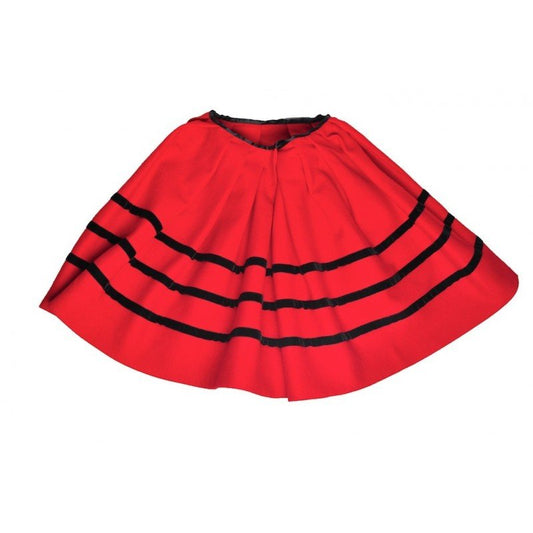 Falda de traje regional asturiana roja con bandas negras y volante