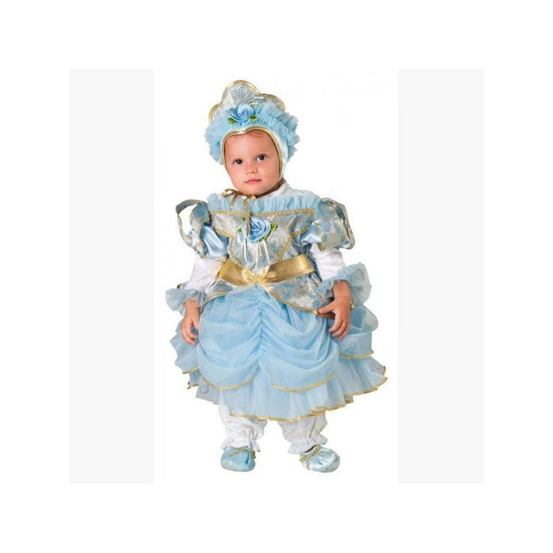 Disfraz de princesa bebé azul claro con tocado, vestido con volantes y moños