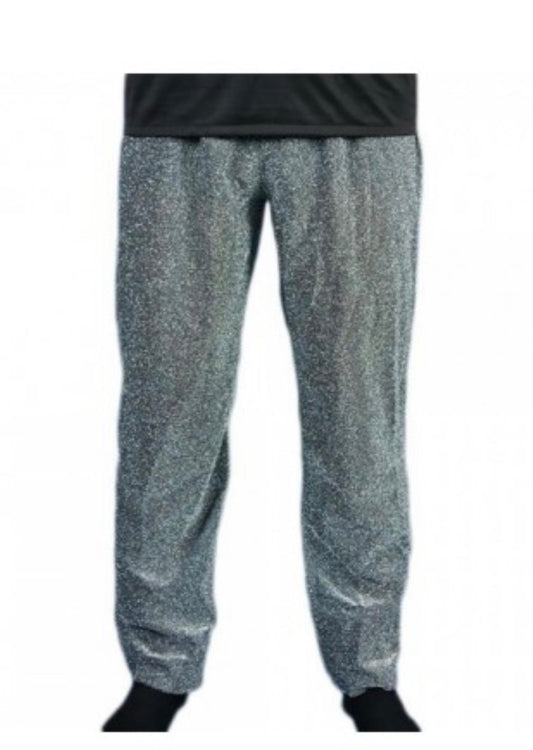 Pantalón medieval de malla con brillo, color gris oscuro, ajustado, piernas largas