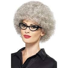 Peluca afro gris unisex con cabello rizado y gafas negras
