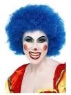 Peluca rizada azul con volumen y flequillo, estilo payaso