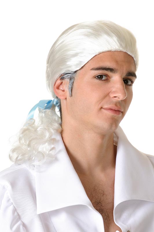 Peluca blanca para hombre con flequillo corto y cabello rizado