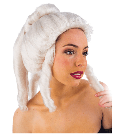 Peluca de época para mujer, color blanco, cabello ondulado y volumen alto