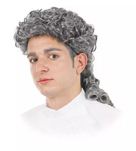 Peluca de época canosa para hombre, pelo rizado gris y flequillo corto