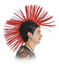 Peluca punk roja con mechones en punta y base negra, estilo hombre