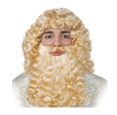 Peluca y barba rizadas rubias con bigote y perilla larga