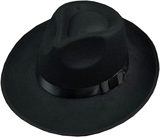 Sombrero tipo gangster negro con ala ancha