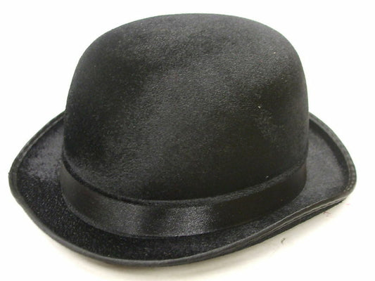 Sombrero bombín de terciopelo oscuro con cinta negra alrededor