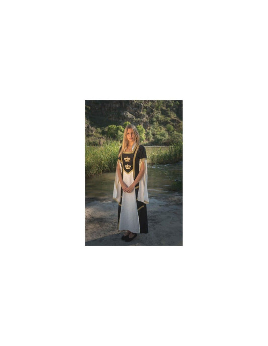 Vestido medieval con corpiño negro y falda blanca amplia