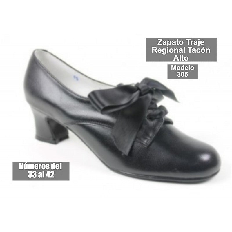 Zapato de señora de tacón bajo con moño en la puntera, color oscuro